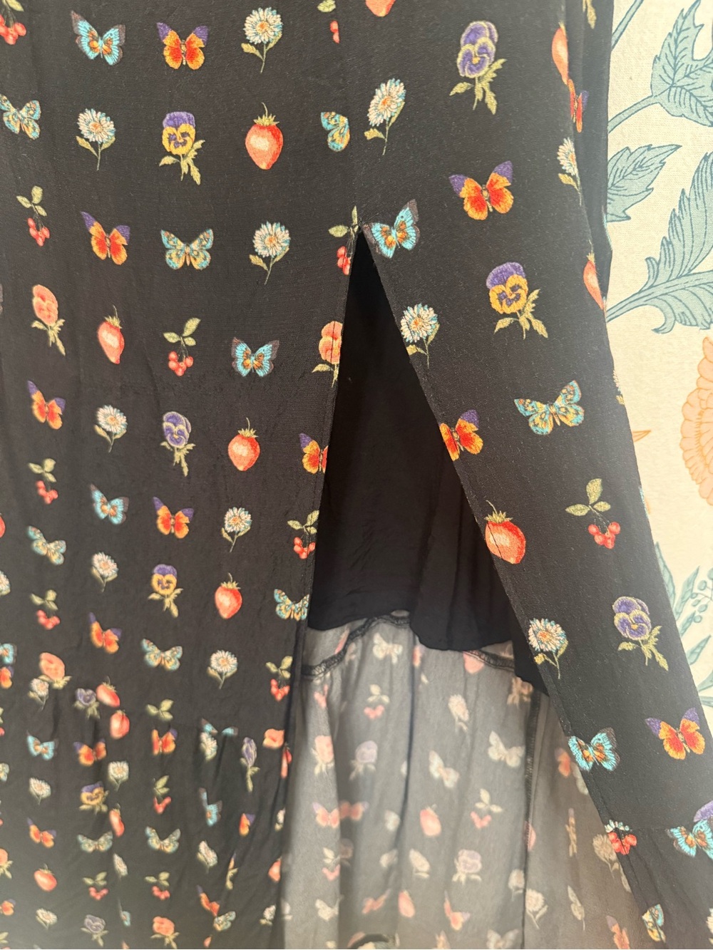 PAIGE Black Midi Skirt with Floral, Strawberry & Butterfly Print - Picture 3 of 9